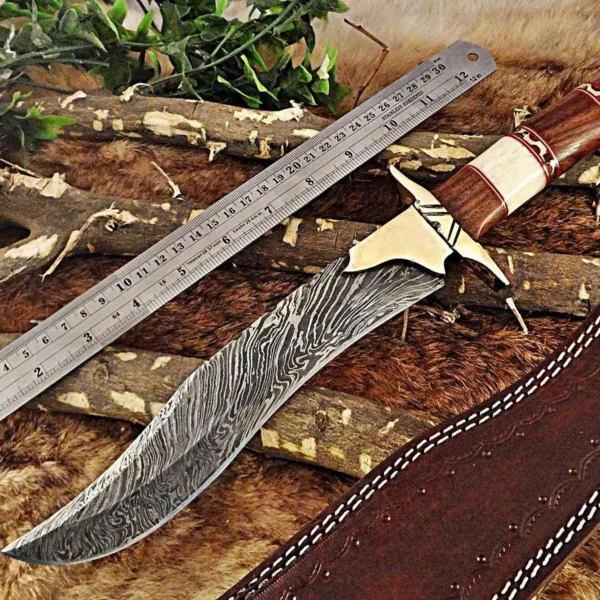 15" Handmade Damascus Hunting Bowie Knife with Sheath