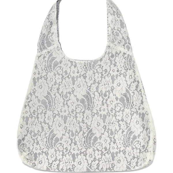 Gohar World lace embroidered Port tote bag with floral lace design, reversible structure, and elegant designer luxury style.