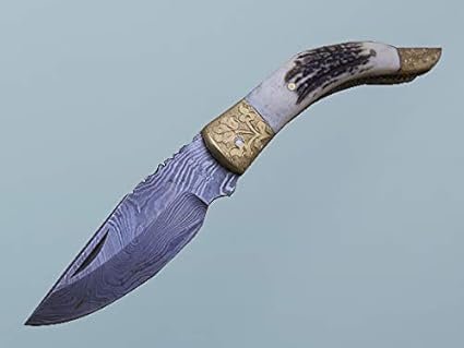 7.3 Hand Forged Damascus Folding Knife with Sheath