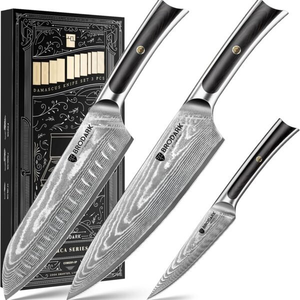 BRODARK Damascus Chef Knife Set 3PCS VG10 Steel
