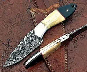 Damascus Skinning Knife 9" – Hand Forged with Sheath
