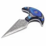 SQL-017 Damascus Push Dagger with Leather Sheath-front