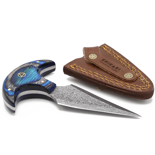 SQL-017 Damascus Push Dagger with Leather Sheath