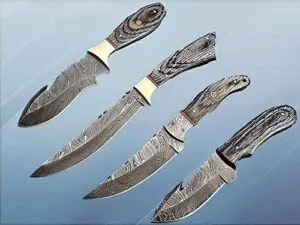 4-Piece Damascus Skinning Knife Set with Leather Sheaths