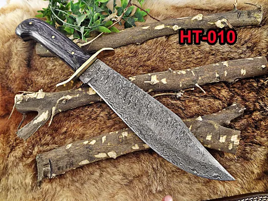 15" Damascus Steel Hunting Bowie Knife with Sheath