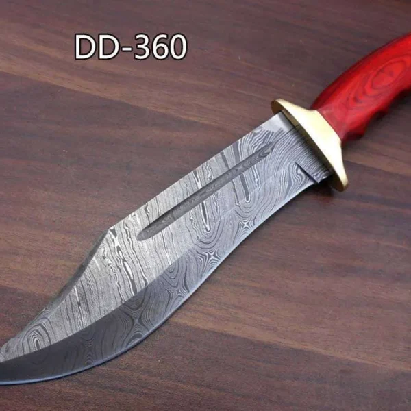 13.5" Damascus Hunting Knife with Leather Sheath