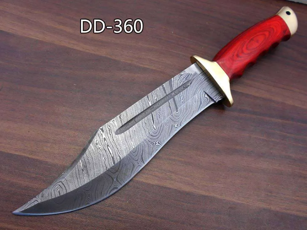 13.5" Damascus Hunting Knife with Leather Sheath