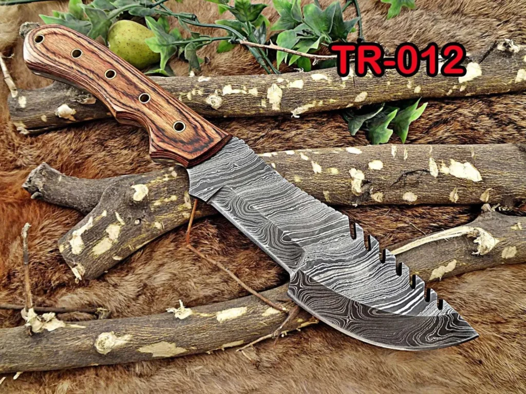 13" Damascus Tracker Knife with Leather Sheath