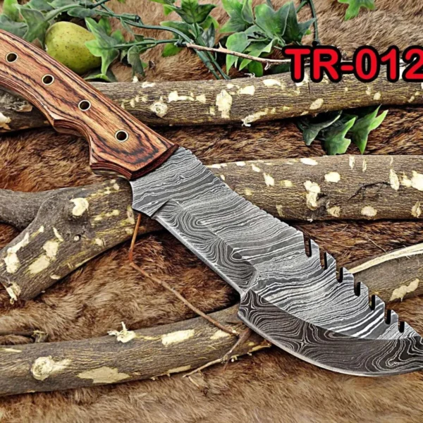 13" Damascus Tracker Knife with Leather Sheath