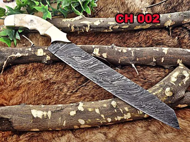 13" Custom Damascus Kitchen Knife with Camel Bone Handle
