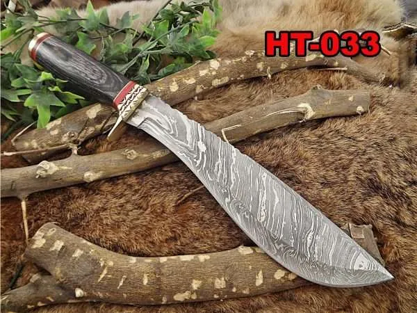 15" Handmade Damascus Kukri Knife with Leather Sheath